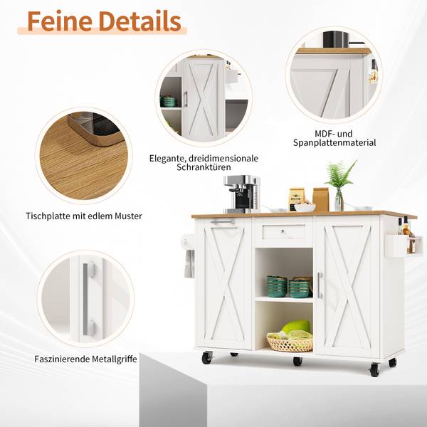 Kücheninsel Hestia Ⅶ Braun - Weiß - Holzwerkstoff - Metall - 63 x 87 x 142 cm