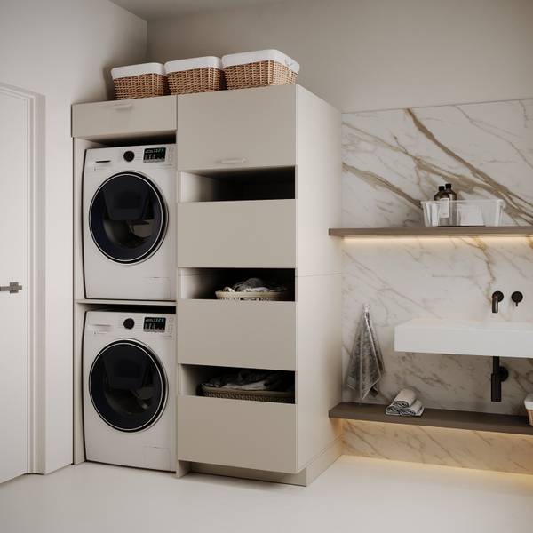 Badezimmermöbel-Set HOLV Grau - Stahl - Melamin - 135 x 200 x 66 cm