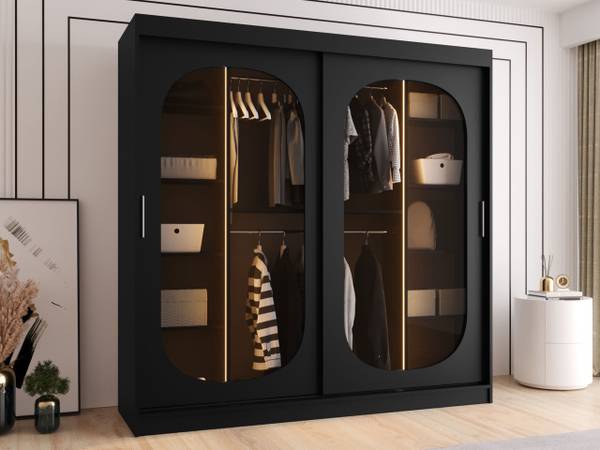 Kleiderschrank Bahrajn mit LED Schwarz