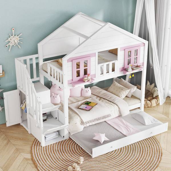 Etagenbett Ava Pink - Weiß - Kiefer - 96 x 211 x 253 cm
