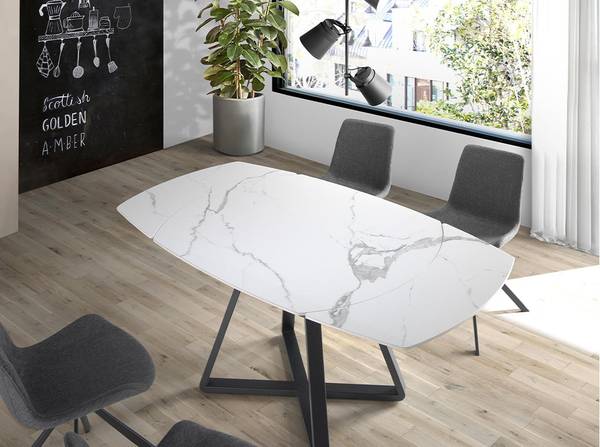Esstisch 1096 Schwarz - Edelstahl - Marmor - 120 x 77 x 90 cm