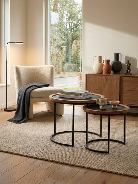 Satztisch COURA 2er-Set Grau - Mango - 60 x 46 x 60 cm