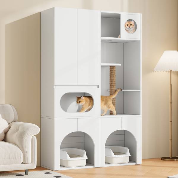Haustierschrank BAMU23 Ⅳ Weiß - Holzwerkstoff - 45 x 195 x 140 cm