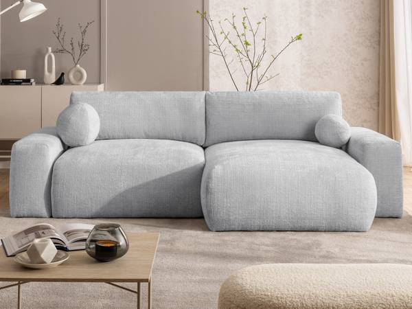Hoekbank Puffy lichtgrijs - hoek vooraanzicht rechts - chenille