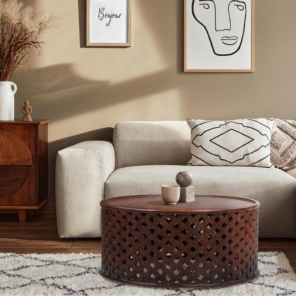 Couchtisch LONDON Braun - Samt - Mango - 100 x 45 x 100 cm