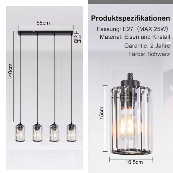 Pendelleuchte Marshall Schwarz - Metall - 5 x 140 x 58 cm