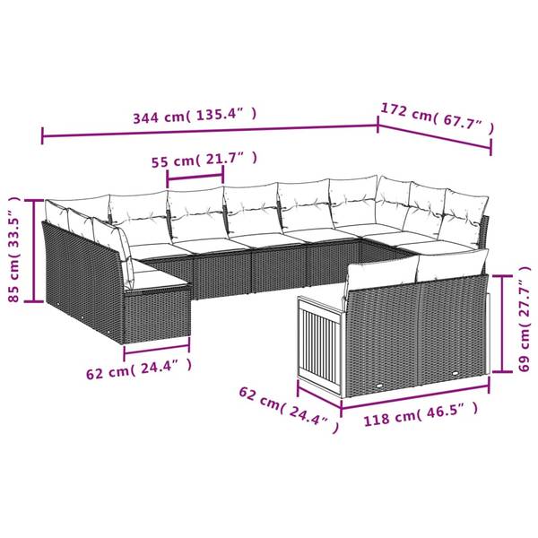 Salon de jardin 3035031-1 lot de 12 Noir - Polyrotin - 55 x 69 x 62 cm