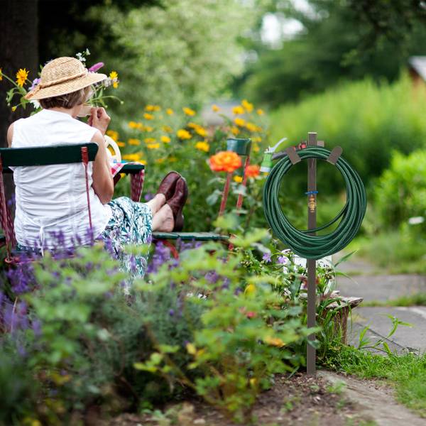 Waterzuil met tuinslanghouder bruin - goud - staal - 25 x 108 x 18 cm