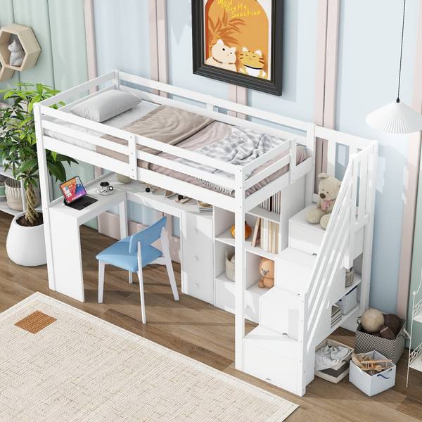 Lit mezzanine LucyWoody Ⅰ Noir - Pin - 95 x 160 x 254 cm