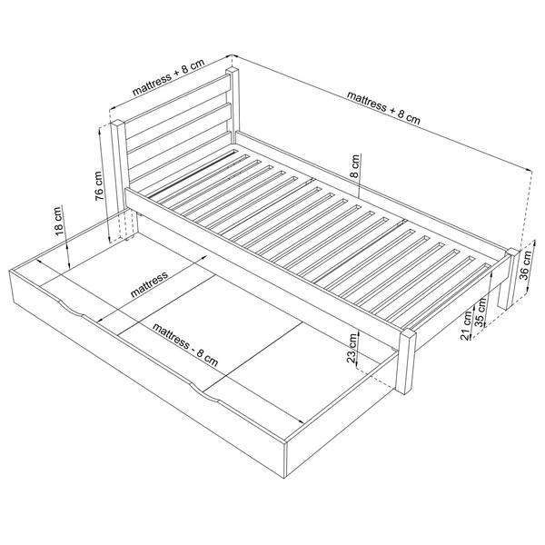 Einzelbett N01 mit Schublade Weiß - 128 x 198 cm