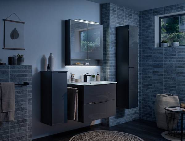 Midischrank Luna Badmöbel Badschrank Grau - Holzwerkstoff - 87 x 11 x 32 cm