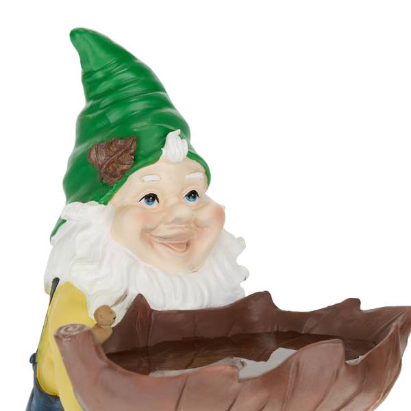 Gartenzwerg mit Vogeltränke Braun - Grün - Gelb - Polyresin - 22 x 36 x 22 cm