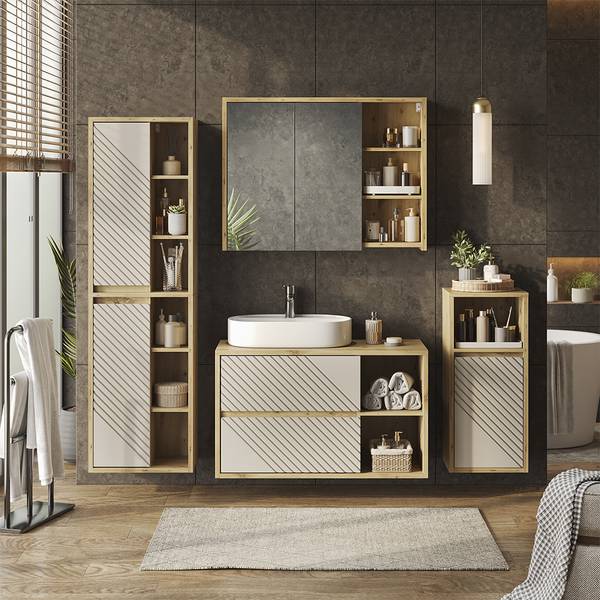 Badspiegelschrank Viola 60728 Beige - Braun - Holzwerkstoff - 100 x 75 x 18 cm
