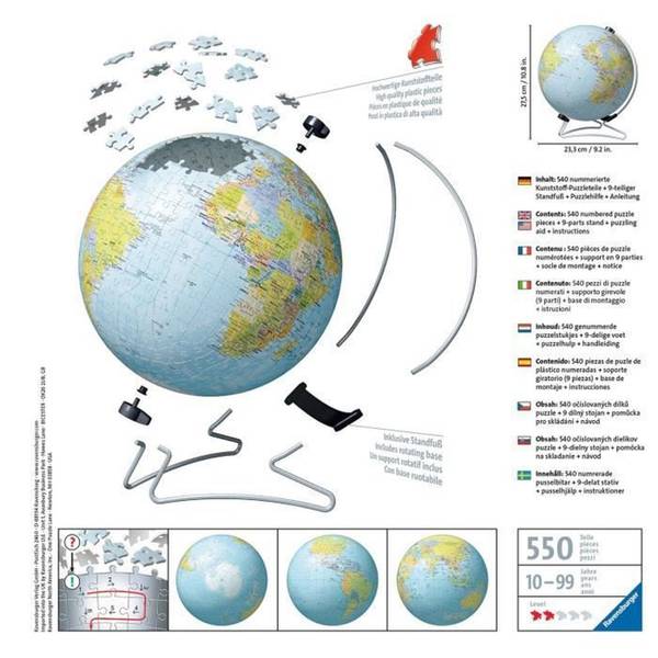Globuspuzzle Erde 540 Teile Papier - 25 x 5 x 35 cm