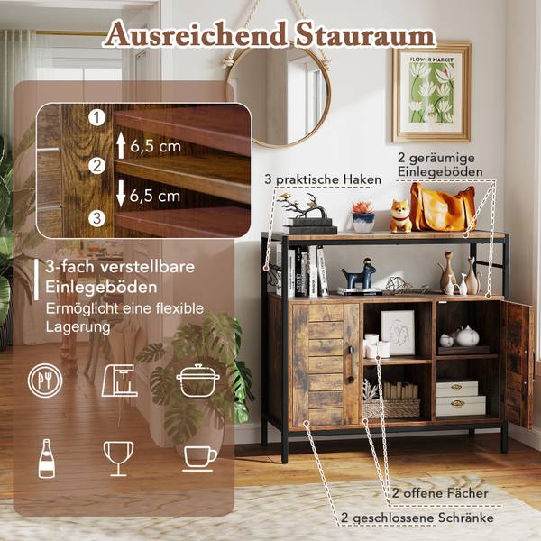 Buffetschrank VH34214ORDE Braun - Holzwerkstoff - 84 x 80 x 35 cm