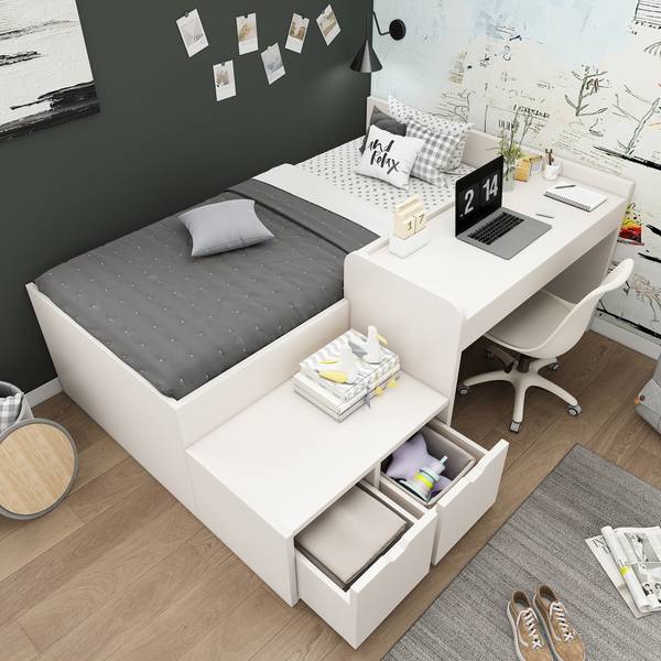 Kinderbett LucyWoody Ⅰ Weiß - Holzwerkstoff - Massivholz - 137 x 83 x 205 cm