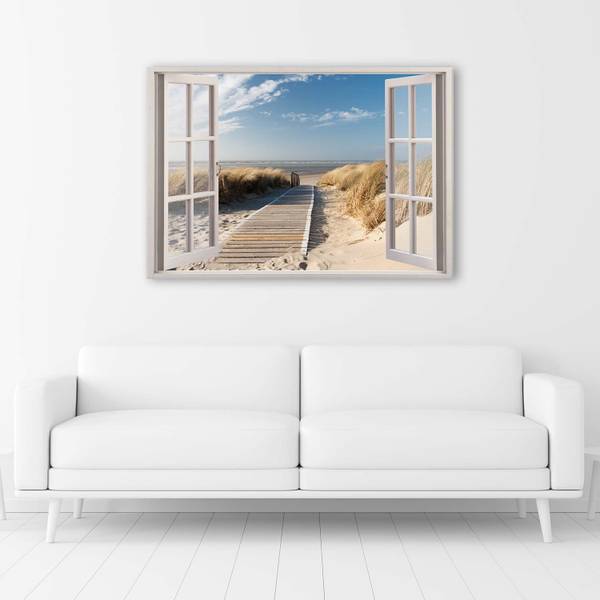 Wandbild fenster steg zum strand 90 x 60 cm