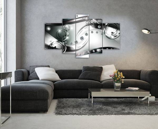 Leinwandbild SET Abstrakt Wohnzimmer Grau - Holzwerkstoff - Textil - 170 x 100 x 2 cm