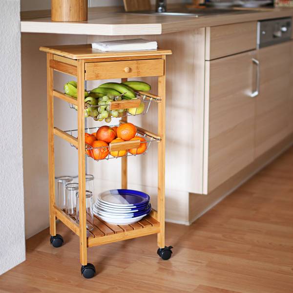 Desserte en bambou JAMES bambou Noir - Marron - Argenté - Bambou - Métal - Matière plastique - 37 x 80 x 37 cm