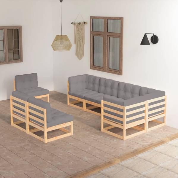 Garten-Lounge-Set 3009797-2 (8-teilig) Braun - Polyester - Kiefer - 70 x 30 x 70 cm
