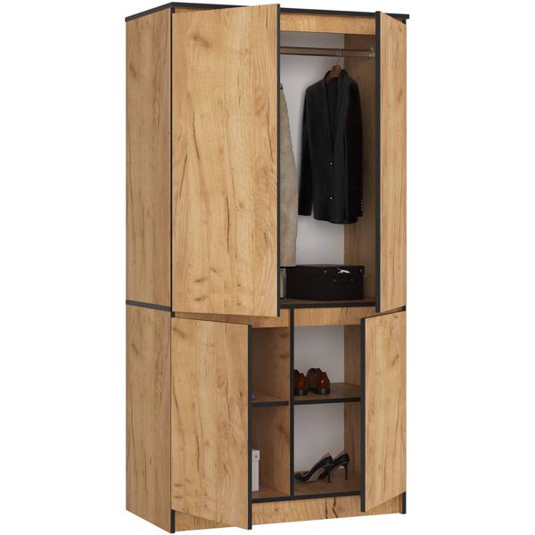 Kleiderschrank S90 4T CLP Eiche Schwarzbraun Dekor