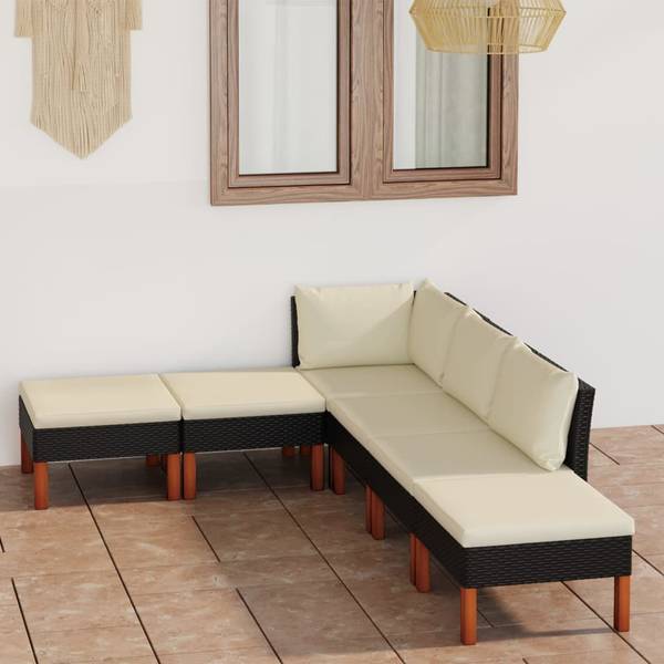 Garten-Sofa-Set 3009634-3 6-teilig Schwarz - Polyester - Eukalyptus - Stahl - 61 x 67 x 65 cm
