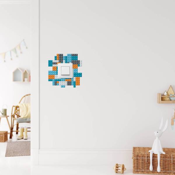 Lichtschalter-Sticker Bausteinen Blau - Grau - Orange - Weiß - PVC - 20 x 20 x 20 cm