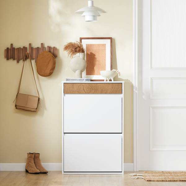 Schuhkipper FSR205-WN Braun - Weiß - Holzwerkstoff - 25 x 91 x 60 cm
