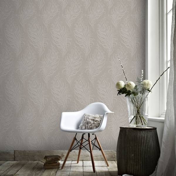 Vliestapete Pfau Grau - Fleece - 52 x 1000 x 2 cm