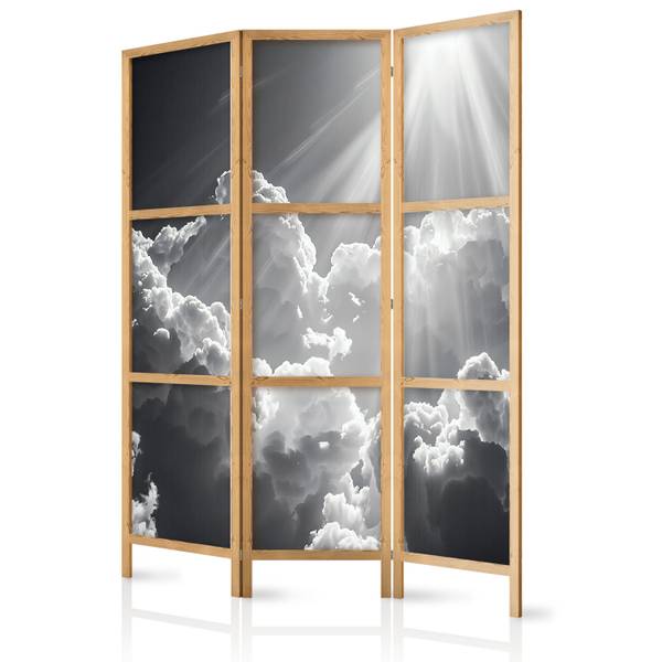 Paravent Strahlen Wolken 3-tlg Schwarz - Grau - Weiß - Holzwerkstoff - Textil - 135 x 172 x 3 cm