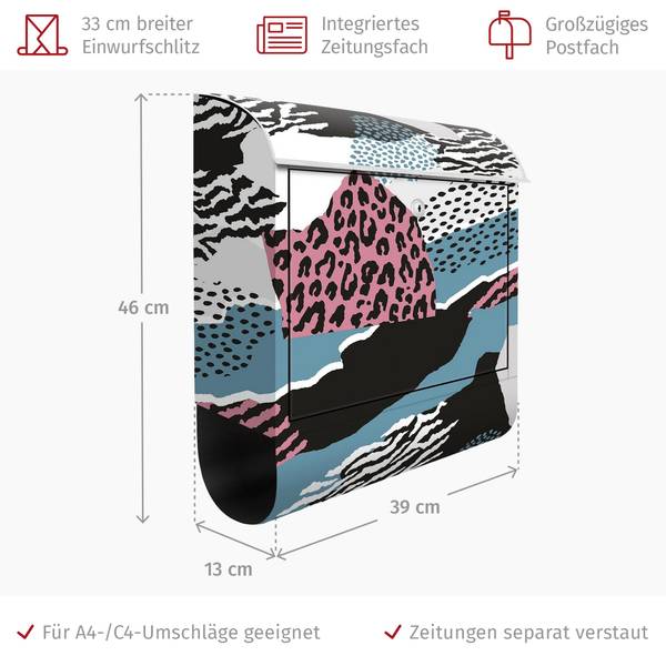 Briefkasten Animalprint Asia Grau - Stahl - 39 x 46 x 13 cm