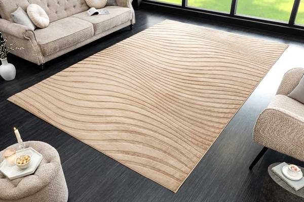 Teppich WAVE Beige - Baumwollstoff - Polyester - Wolle - 350 x 235 cm