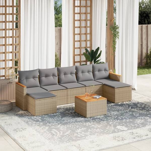 Garten-Lounge-Set 3035949-2 8-teilig Beige - Grau - Polyrattan - 55 x 69 x 62 cm