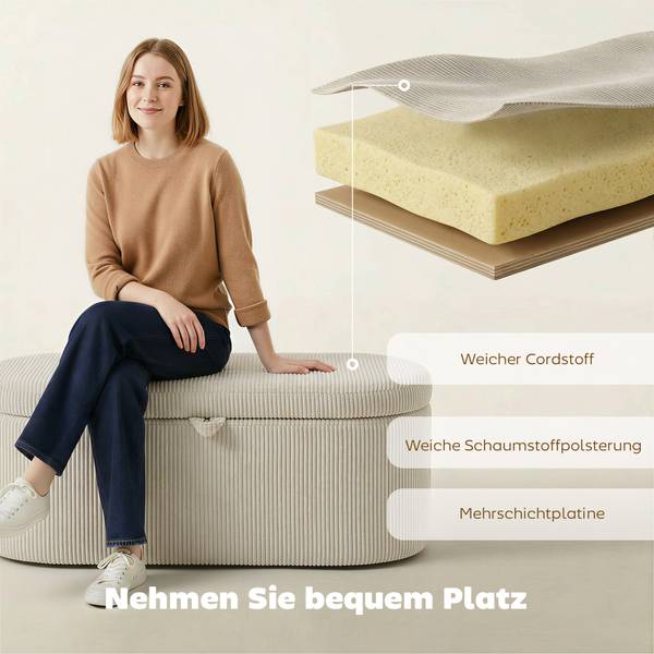 Sitzbank 838-623V00BG Beige - Cord - 51 x 49 x 105 cm