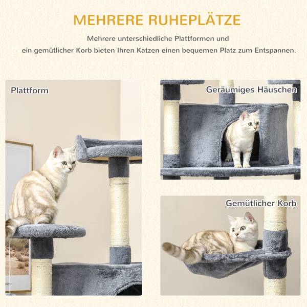 Kratzbaum D30-023V01 Grau - Holzwerkstoff - 60 x 200 x 60 cm