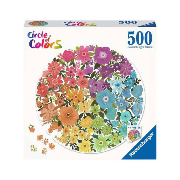 Puzzle 500 Teile rund Farbkreis Blumen Papier - 28 x 6 x 28 cm