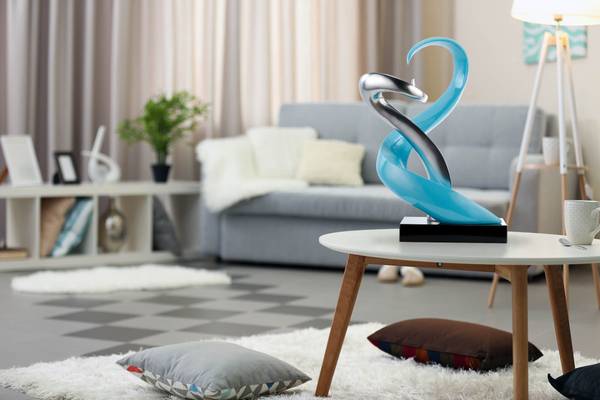 Sculpture Dragon Torsion Bleu - Argenté - Pierre artificielle - Matière plastique - 45 x 63 x 28 cm