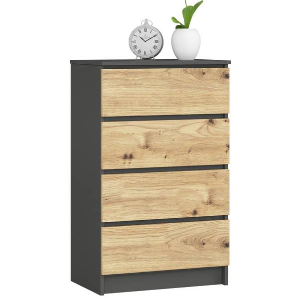 Kommode 4S K60 Graphit - Eiche Hell Dekor