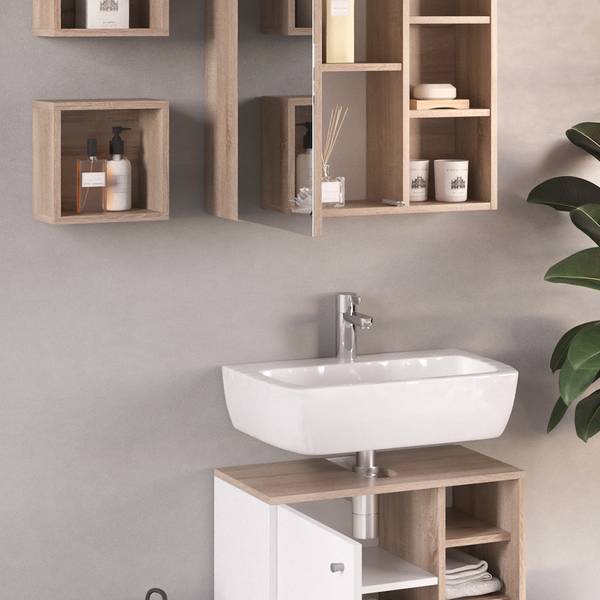 Badmöbel-Set Senyo 36443 2er Set Eiche Sonoma Dekor - Weiß