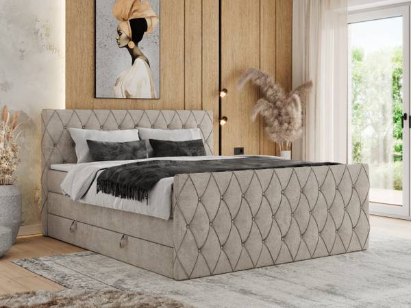 Boxspringbett MIREN KING DUO Sandbraun - Breite: 201 cm - H4