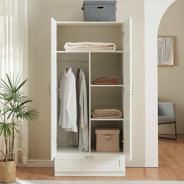 Kleiderschrank Finning Weiß - 2 Türen - 3