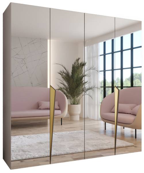 Armoire à portes battantes Piano 3 Beige - Doré - Largeur : 200 cm - 4 portes - Doré