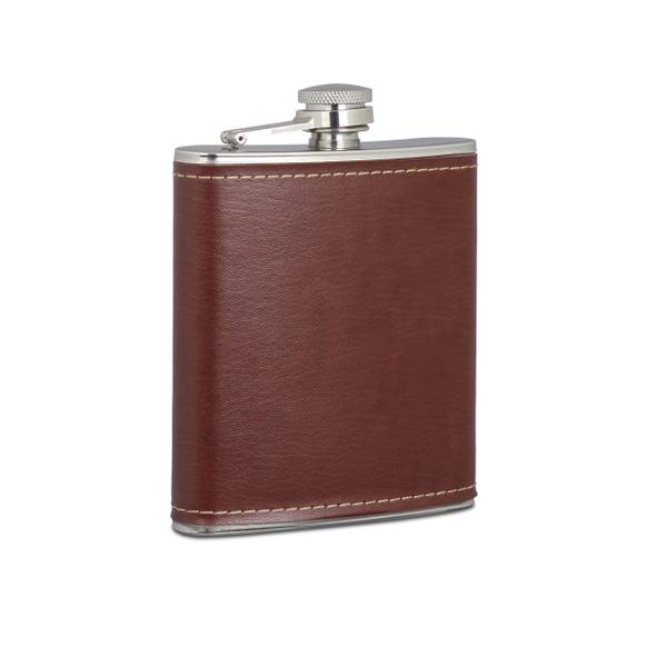 10x Flachmann 200ml mit Kunstleder Braun - Silber - Metall - Kunststoff - 10 x 13 x 2 cm