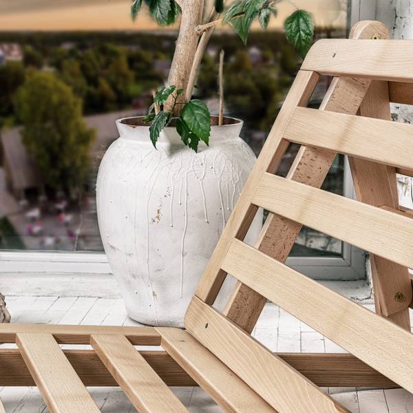 Futon Stuhl LAYTI-90, Buchenholz Cremeweiß - Geölt
