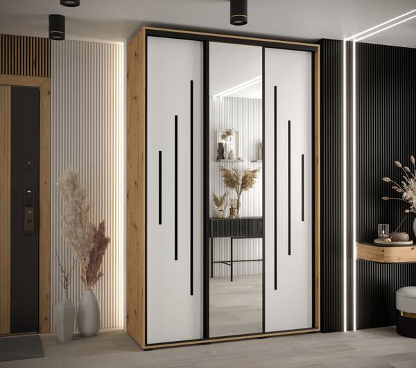 ARMOIRE À PORTES COULISSANTES DAVOS 13 Imitation chêne - Blanc - Largeur : 160 cm