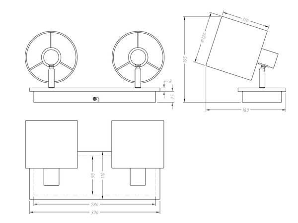Deckenspot 2flammig Schirm Schwarz-Gold Schwarz - Braun - Gold - Strukturstoff - 28 x 19 x 18 cm