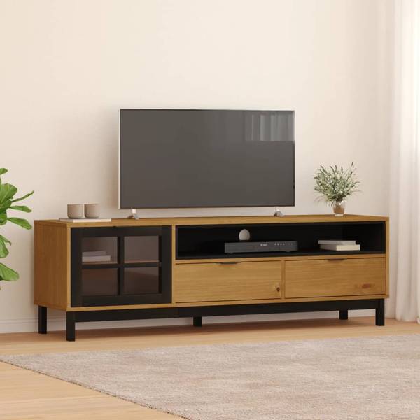 TV-Schrank mit Glastür D924 Braun - Massivholz - 40 x 50 x 158 cm