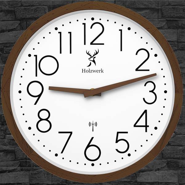 Funk-Wanduhr KRONBERG Braun - Weiß - Glas - Metall - Massivholz - 30 x 30 x 4 cm