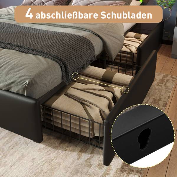 Polsterbett PUERGLOWZoom Ⅰ Schwarz - Holzwerkstoff - Metall - Kunststoff - Kunstleder - 98 x 102 x 207 cm