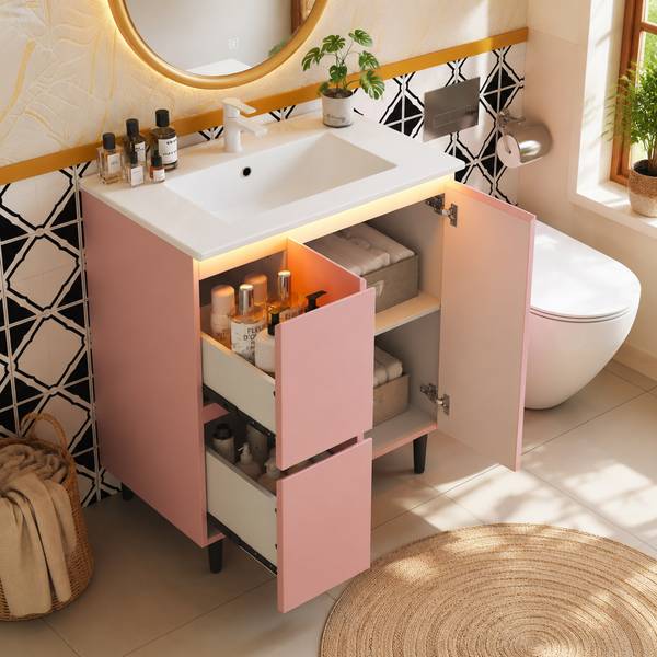Badkamermeubel met Wastafel Muses Ⅰ roze - plaatmateriaal op houtbasis - porselein - 76 x 89 x 47 cm